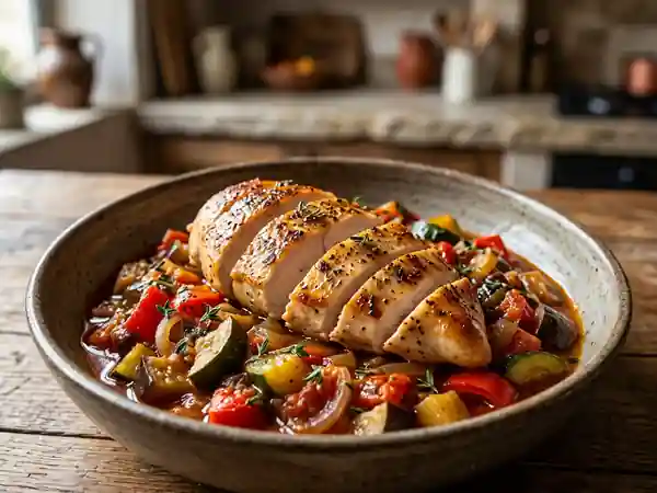Poulet mijoté à la ratatouille basque : recette savoureuse et facile - Photo de présentation