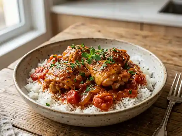 Poulet mijoté à la tomate et herbes - Photo de présentation