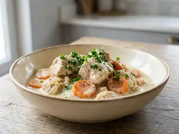 Poulet mijoté au pot avec sauce blanche onctueuse - Photo de présentation