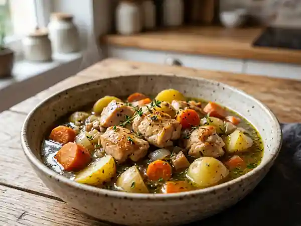 Poulet mijoté au pot façon mémère : recette traditionnelle savoureuse - Photo de présentation