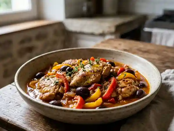 Poulet fondant aux olives et poivrons grillés - Photo de présentation