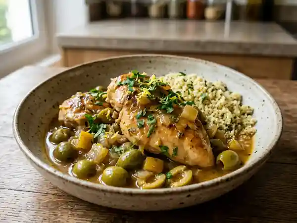 Poulet fondant au citron confit et olives - Photo de présentation