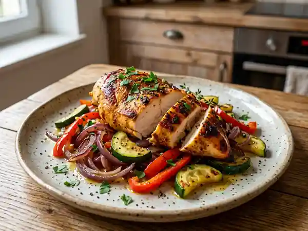Poulet Redresse-Mort Rôti aux Épices et Légumes Sautés - Photo de présentation