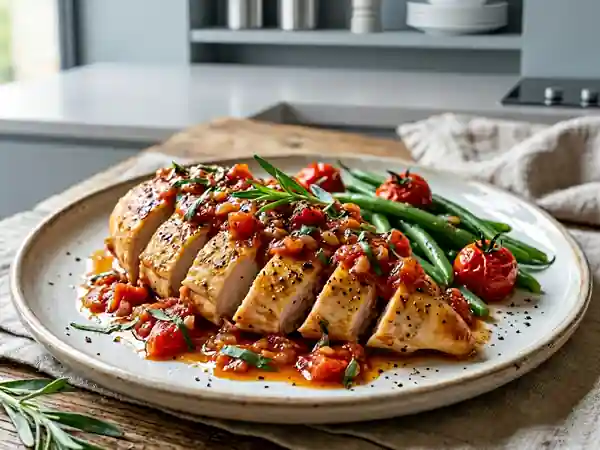 Poulet rôti à l'estragon et sa sauce tomate maison - Photo de présentation