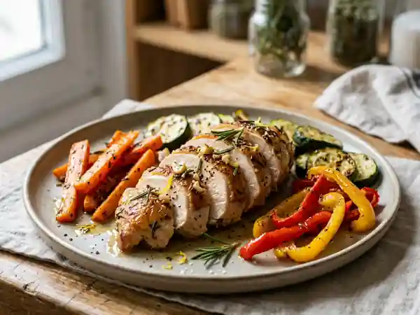 Poulet rôti au citron et légumes fondants - Photo de présentation
