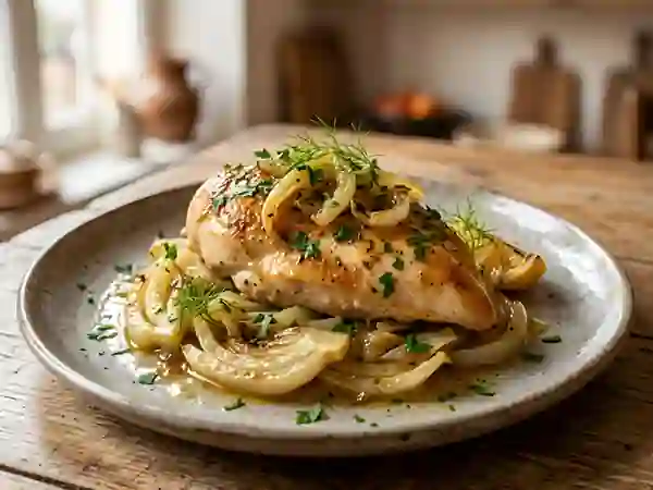 Poulet rôti au fenouil fondant et citron - Photo de présentation