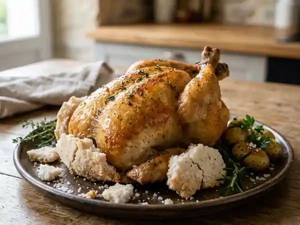 Poulet rôti au sel et herbes aromatiques - Photo de présentation