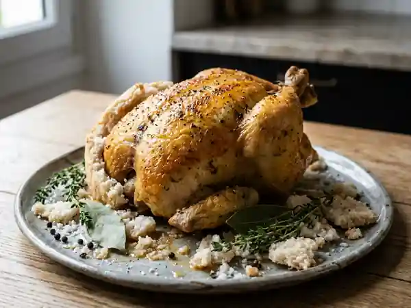 Poulet rôti en croûte de sel et herbes - Photo de présentation