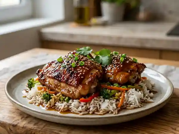Poulet rôti laqué au miel et gingembre - Photo de présentation
