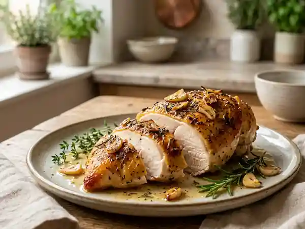 Poulet fondant à l'ail en croûte d'herbes - Photo de présentation