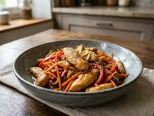 Poulet au soja laqué et légumes croquants - Photo de présentation