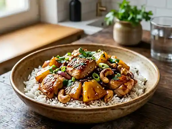 Wok de Poulet Caramélisé à l'Ananas et Cajou - Photo de présentation