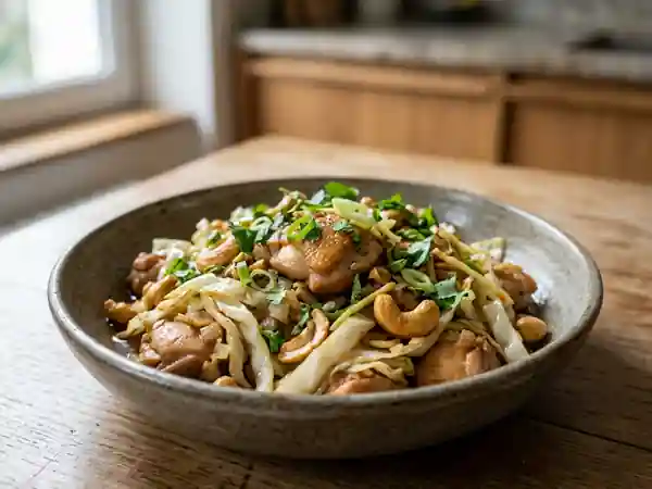 Poulet sauté aux noix de cajou et chou croquant - Photo de présentation