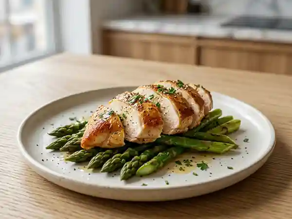 Poulet sauté aux asperges vertes et citron - Photo de présentation