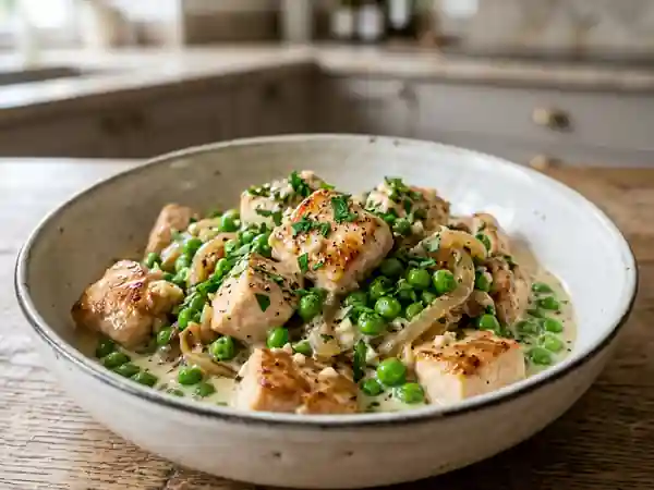 Poulet fondant aux petits pois et crème onctueuse - Photo de présentation