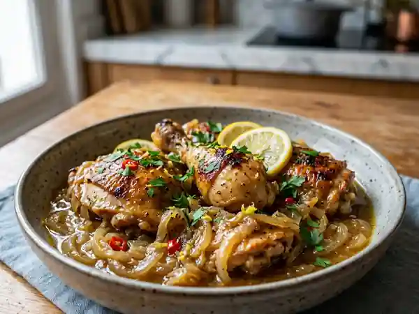Poulet Yassa fondant au citron et oignons - Photo de présentation