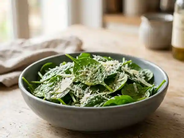 Pousses d'épinards au parmesan fondant - Photo de présentation