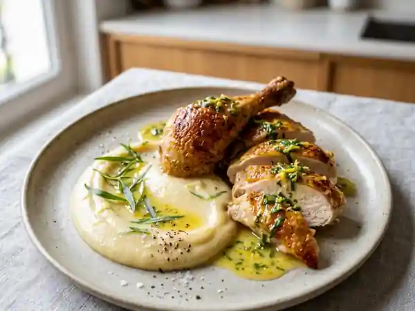 Poussin Rôti, Purée Satinée au Céleri et Estragon - Photo de présentation