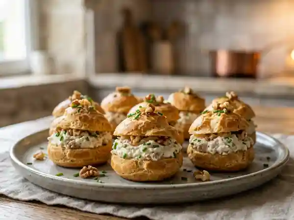 Profiteroles salées au fromage fondant et noix croquantes : apéritif gourmand - Photo de présentation