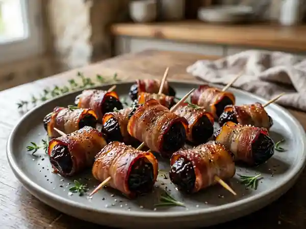 Pruneaux d'Agen enrobés de bacon croustillant, apéritif gourmand - Photo de présentation