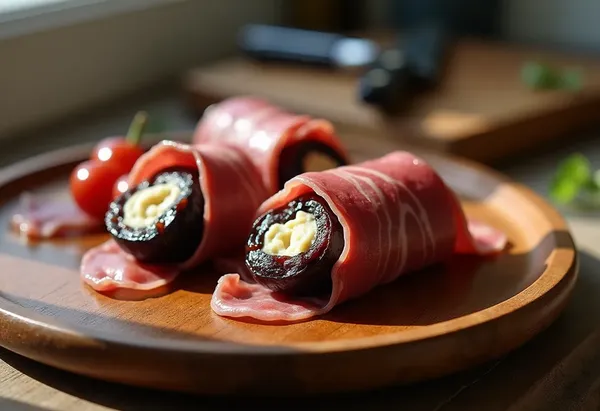 Pruneaux farcis au Carré Frais et Coppa : Apéritif gourmand et facile