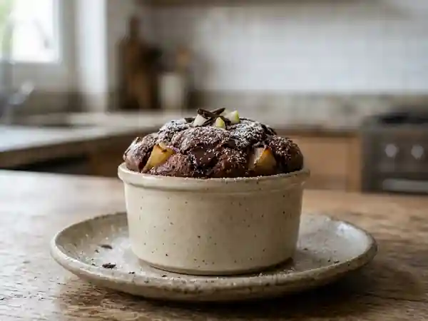 Pudding fondant poires et chocolat intense - Photo de présentation