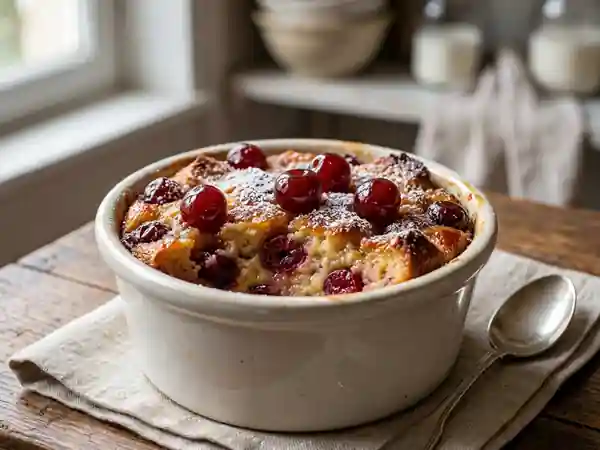 Pudding moelleux aux cerises confites : dessert gourmand et facile - Photo de présentation