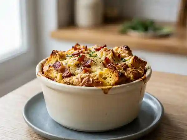 Pudding salé aux œufs et bacon croustillant - Photo de présentation