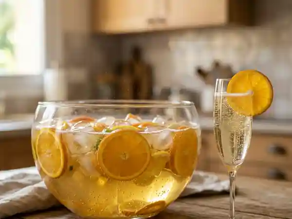Punch festif au champagne et vin blanc : recette facile et rafraîchissante - Photo de présentation