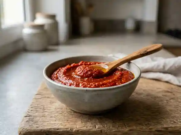 Pâte de piment rouge intense et aillée - Photo de présentation