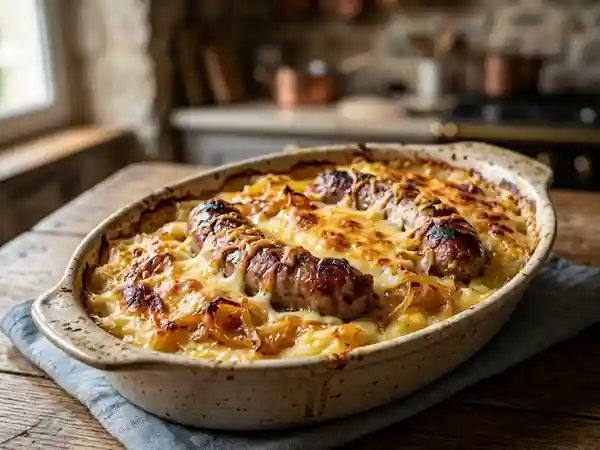 Purée Gratinée aux Oignons Doux et Saucisses - Photo de présentation