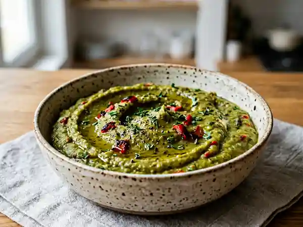 Purée onctueuse aux haricots verts et poivrons grillés - Photo de présentation