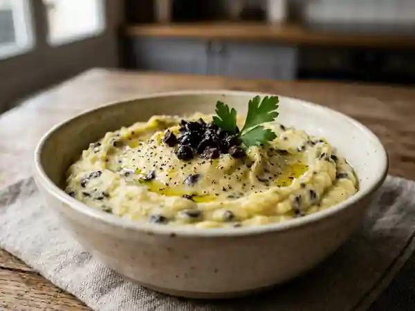 Purée onctueuse aux olives noires, recette facile et savoureuse - Photo de présentation