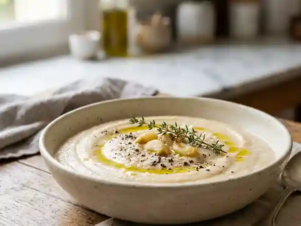 Velouté de haricots blancs à l'ail confit - Photo de présentation