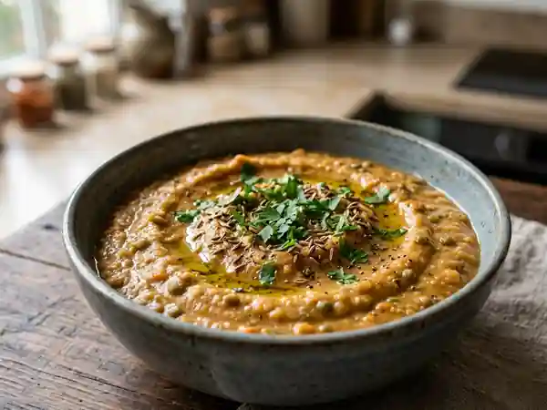 Purée onctueuse de lentilles et carottes au cumin - Photo de présentation