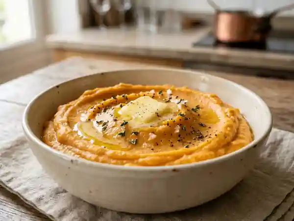 Purée de patate douce onctueuse et beurrée - Photo de présentation