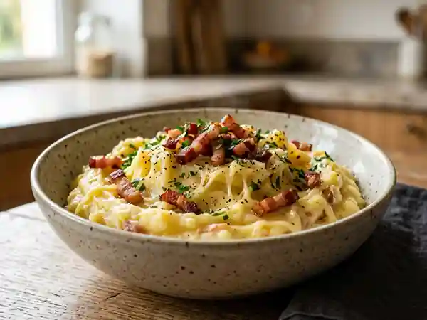 Purée savoyarde onctueuse au fromage et lardons - Photo de présentation