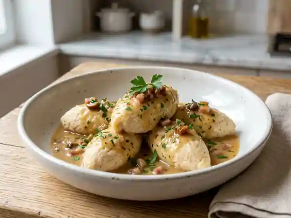 Quenelles de volaille maison sauce financière onctueuse - Photo de présentation