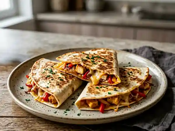 Quesadillas grillées poulet et fromage fondant - Photo de présentation