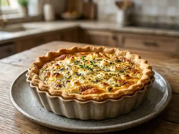 Quiche au fromage de chèvre fondant et herbes fraîches - Photo de présentation