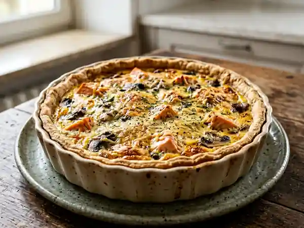 Quiche fondante au saumon et champignons - Photo de présentation