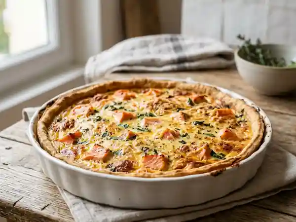 Quiche au saumon fumé et basilic : recette facile et gourmande - Photo de présentation