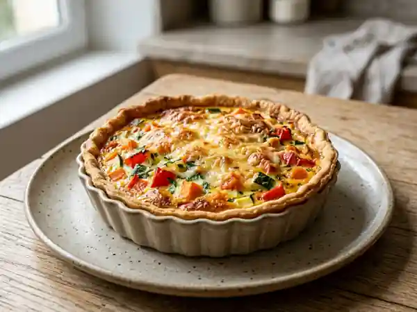 Quiche colorée aux légumes frais et fromage fondant - Photo de présentation