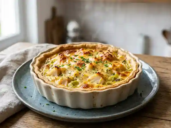 Quiche fumée au haddock, poireaux et cheddar - Photo de présentation