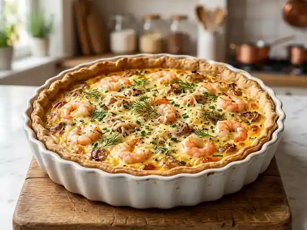 Quiche fondante aux crevettes et échalotes - Photo de présentation