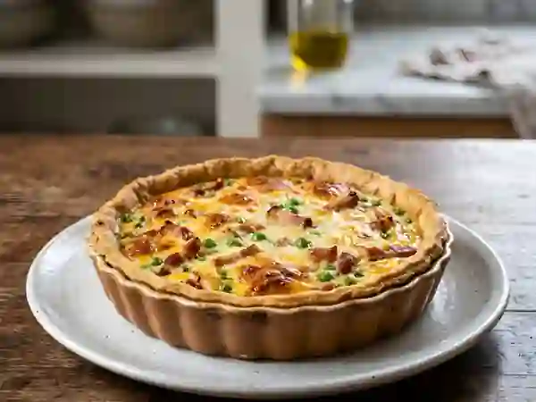 Quiche fondante aux lardons et petits pois - Photo de présentation