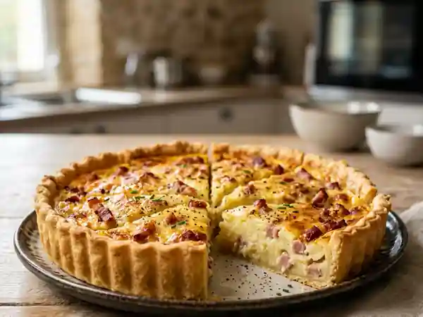 Quiche fondante purée et lardons fumés - Photo de présentation