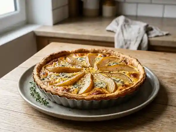 Quiche fondante roquefort et poires caramélisées - Photo de présentation