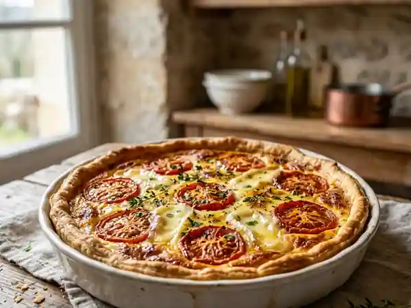 Quiche gourmande au Saint-Nectaire et tomates fraîches - Photo de présentation