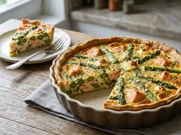 Quiche gourmande aux asperges vertes et saumon frais - Photo de présentation